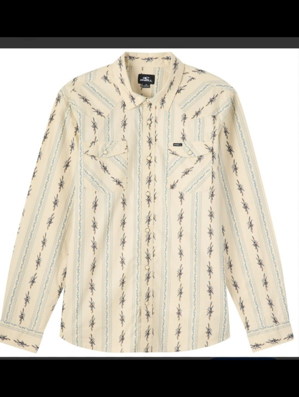 O'Neill Cream Western Print Pearl Snap Button Shirt Men's Large